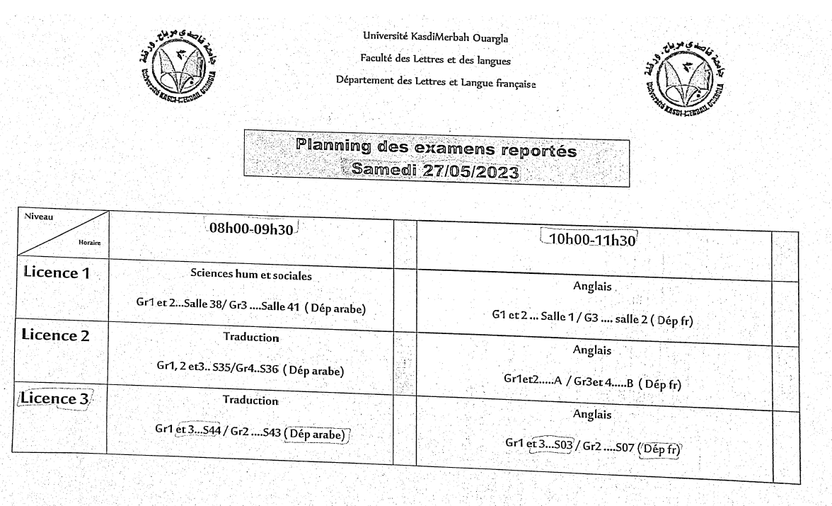 Planning des examens reportés