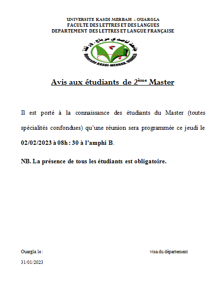 Avis aux étudiants de Master 2